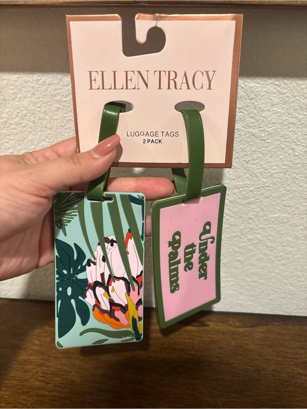 Ellen Tracy Pink & Green Tropical Luggage Tag Duo